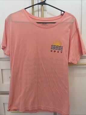 Roxy Coral Pink Tee with Yellow Sunrise Graphic